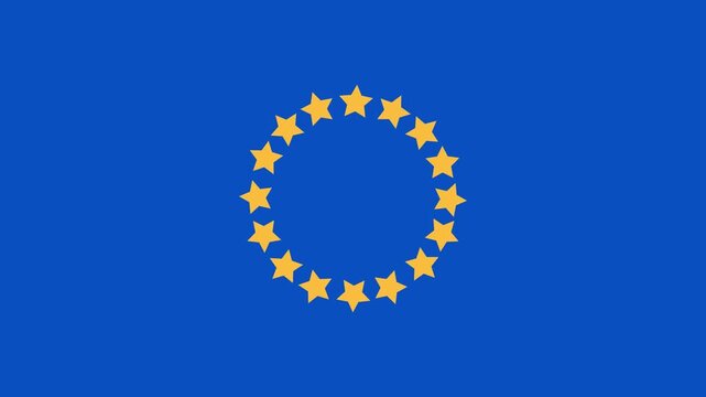 Simple animation of twelve five-pointed stars rotating. Gold stars in a circle on a blue background as a symbol of the EU flag