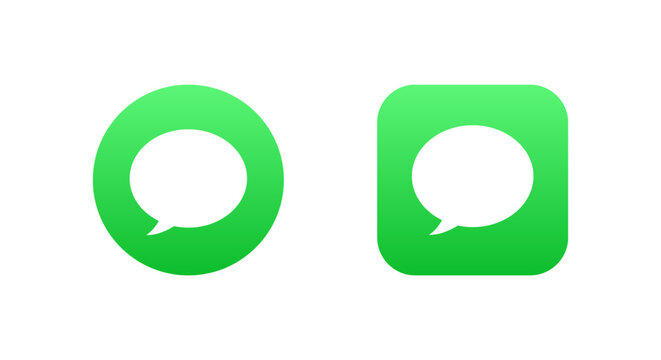 Chat bubble icon in green circle and square. Messaging app logo
