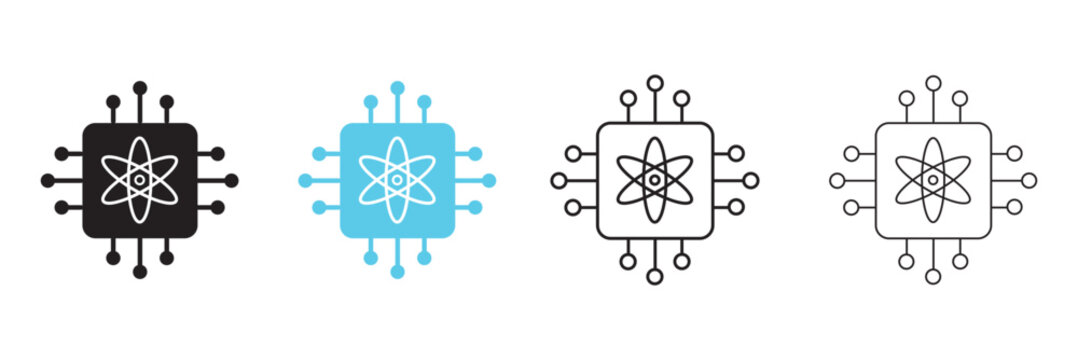 Quantum computing icon pack collection set. Thin line customizable illustration. Contour symbol. Vector isolated outline drawing. Editable stroke
