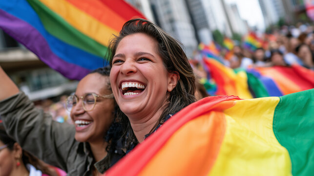 Happy People Celebrating Diversity and Equality at the Vibrant Parade LGBT Sao Paulo Event in Brazil