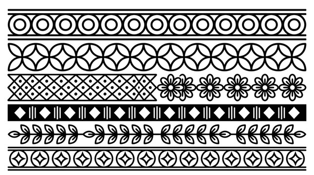 Seamless geometric and floral pattern borders vector art for decorative design elements