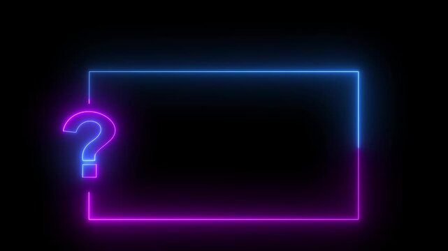 Question mark neon sign light on black background. Quiz trivia game competition.Motion graphics of concept animation