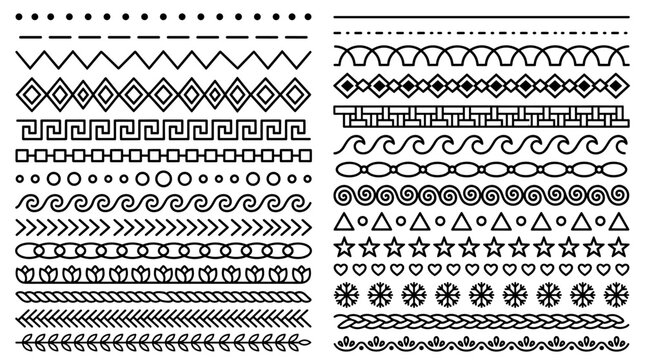 Minimalist stroke border collection with geometric shapes and simple line art ornaments