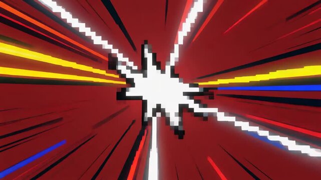3D pixel art scene with animated white lightning and bright rays bursting across a