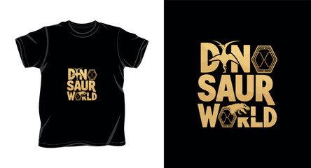 Dinosaur world prehistoric theme typography design with pterodactyl and rex silhouettes art. © Rahat