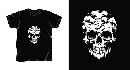 Fototapeta premium Artistic human skull with forest trees inside for gothic and dark fashion clothing style.