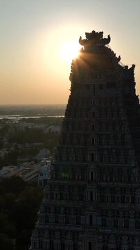 Vertical Aerial View of Sri Ranganathaswamy Temple, Srirangam, Tamil Nadu, India