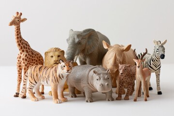 Obraz premium The Toy Animal Figures Collection in a White Studio Display