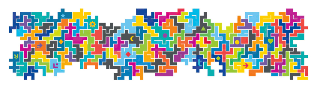 Abstract colorful geometric puzzle pieces forming a pattern