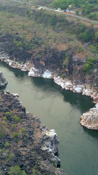 Vertical Aerial View of Bhedaghat, Jabalpur, Madhya Pradesh, India