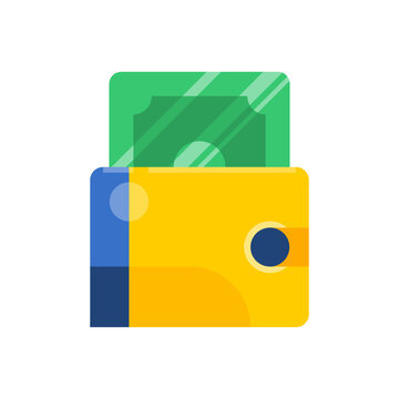 Yellow wallet with green banknote business icon flat vector design
