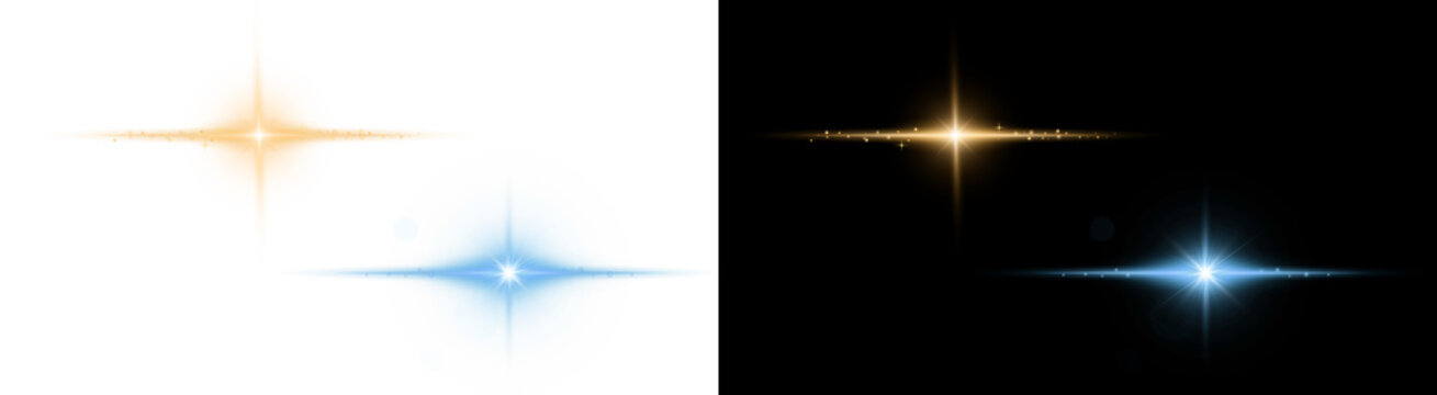 PNG image of golden and blue star flare lens light burst flash spark effect isolated on transparent background