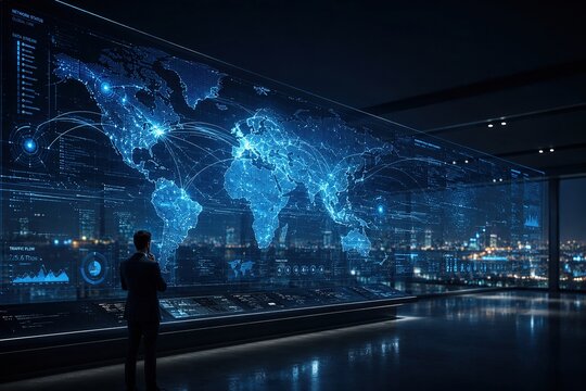 Map of the world on a tactical screen