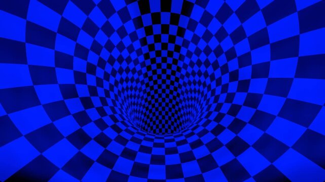 Deep Blue Super Cool Infinite Wormhole Tunnel with Checkerboard Pattern Background VJ Loop in 4K