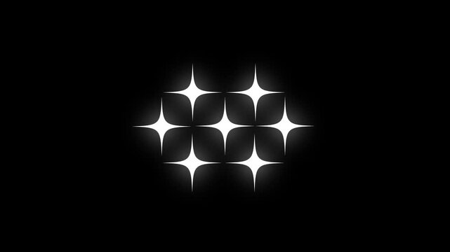 Twinkling stars animation,flat vector doodle sparkle, glowing light trails,white cartoon, flat, vector, doodles style stars blinking, light effect on black screen background. 4k