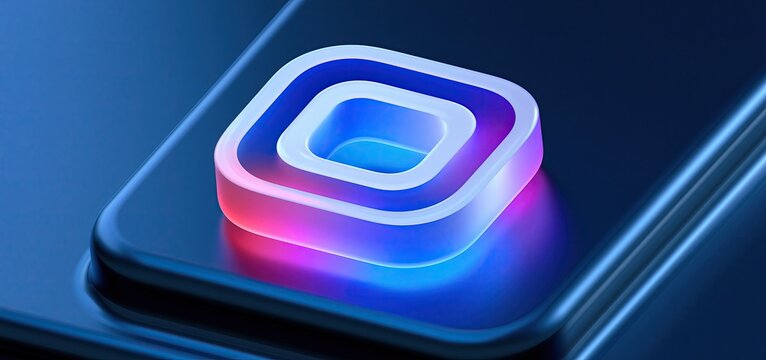 A glowing social media app icon set against a smooth blue digital background, representing a fresh, futuristic platform design.