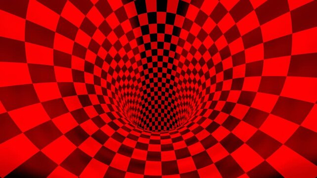 Red Super Cool Infinite Wormhole Tunnel with Checkerboard Pattern Background VJ Loop in 4K