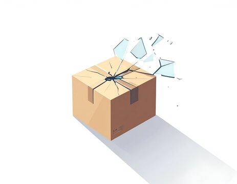 Cardboard Box Breaking Open with Shattering Glass Pieces Illustration