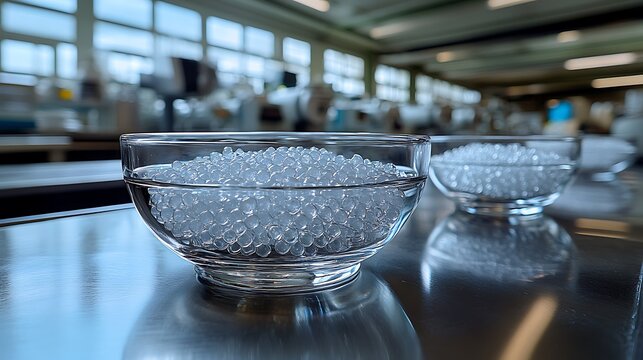 Plastic Resin Pellets in Lab Bowls.