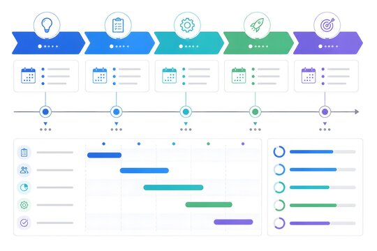 Project Management Timeline and Gantt Chart Vector Infographic