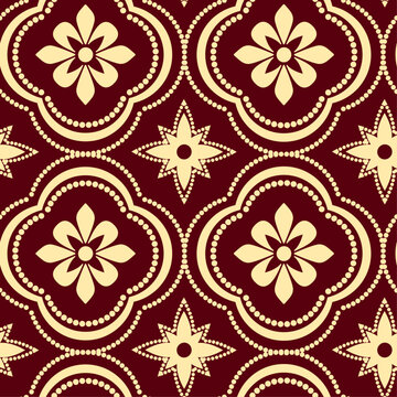 A seamless geometric gold pattern based on traditional Islamic art.
