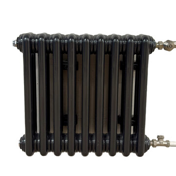 Dark Grey Column Radiator Isolated Cut Out with Valves