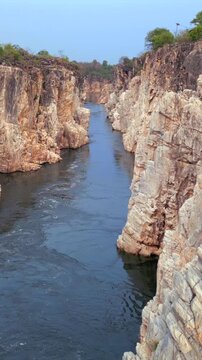 Vertical Aerial View of Bhedaghat, Jabalpur, Madhya Pradesh, India