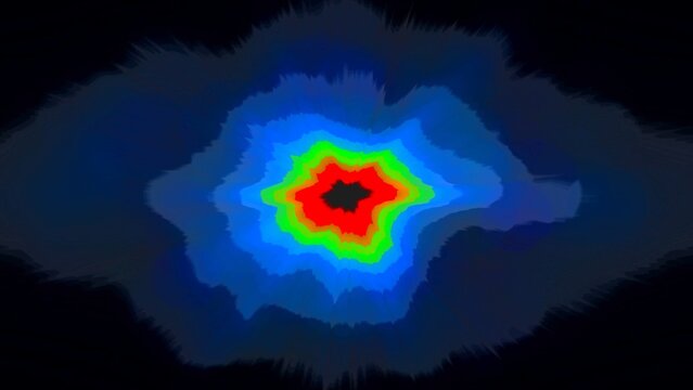 Vibrant swirls radiate from a central glowing core. Deep blues encircle electric reds