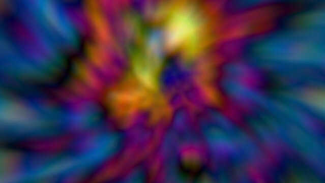 Vibrant swirls burst outward from a central glow. Colors pulse with energy, mixing blues, purples