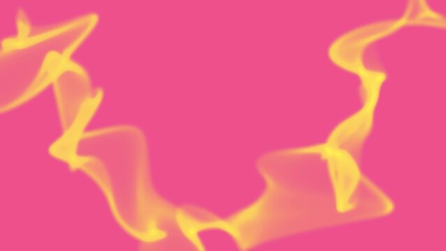 Vibrant pink backdrop swirls with golden flame-like shapes. Soft, glowing tendrils dance in fluid