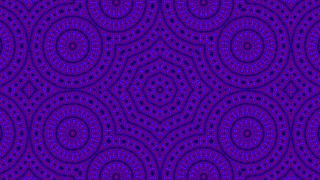 A vibrant abstract pattern featuring interconnected blue and purple circles with detailed dot arrangements
