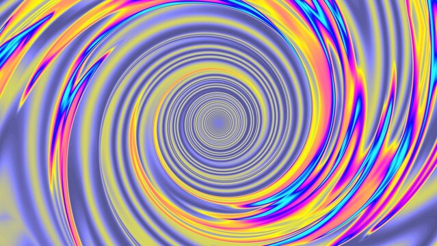 A vivid abstract image featuring a spiral pattern with bright, swirling colors including yellow, pink, blue, and purple, creating an energetic artistic visual.