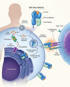 Biological Mechanism of MHC Class I Antigen Presentation and T Cell Recognition Process in Human Nucleated Cells
