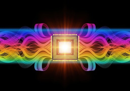 Futuristic cpu chip with glowing abstract background isolated on white background