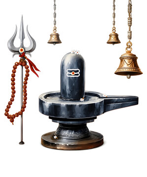Indian Festival Maha Shivratri Shivling isolated on White Background