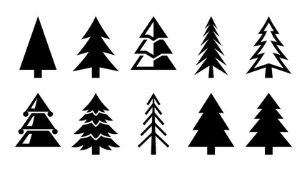 Obraz premium Minimal Christmas Tree Outline Icon Set | Modern Geometric Pine Tree Silhouette Vector Collection