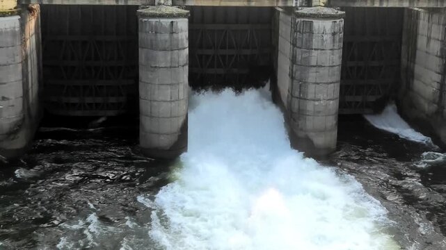 Water gushing out through the shutter of Bhoothathankettu Dam (Periyar Barrage), Ernakulam, Kerala, India | Periyar Valley Irrigation Project