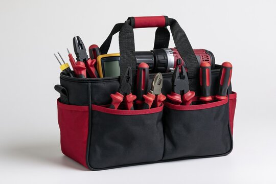 The Tool Bag Filled with Red and Black Hand Tools for Professionals