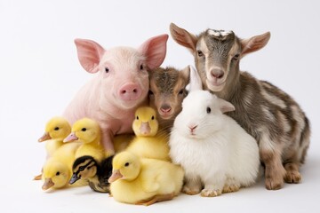 Obraz premium The Piglet and Goats Rabbits and Ducklings Create a Wholesome Farm Portrait