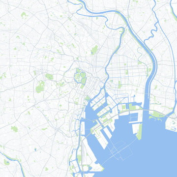 Minimal vector city map of Tokyo with streets, parks and waterways