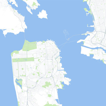 Minimal vector city map of San Francisco with streets, parks and bay shoreline