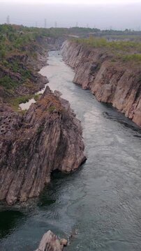 Vertical Aerial View of Bhedaghat, Jabalpur, Madhya Pradesh, India