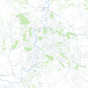 Minimal vector city map of Rome with streets, parks and Tiber River