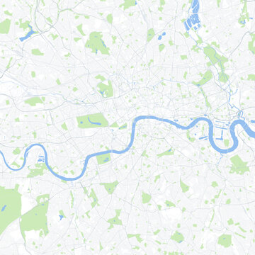 Minimal vector city map of London with streets, parks and River Thames