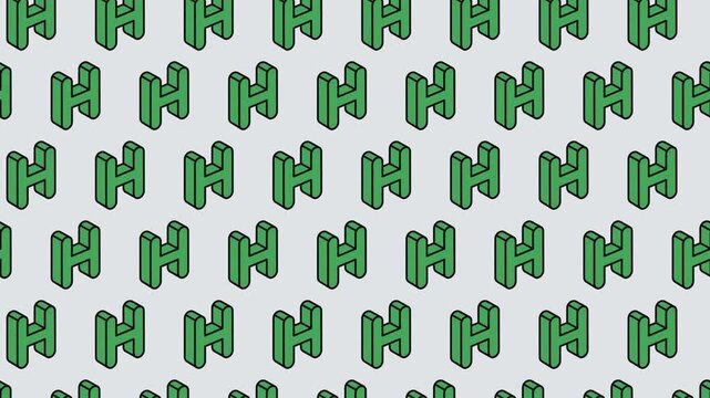 Isometric Green Letter H Alphabet Seamless Pattern Motion Background