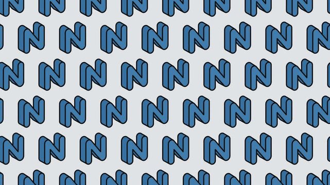 Blue letter N isometric alphabet seamless pattern animation loop