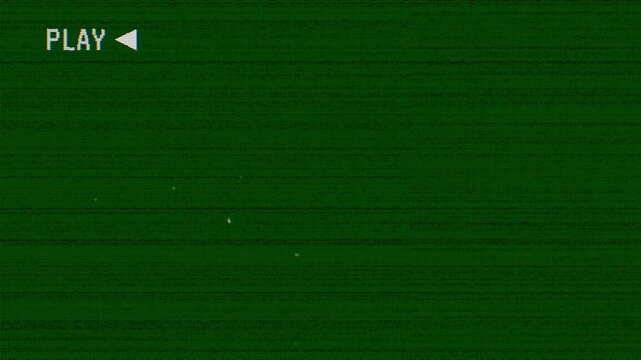 4k Vintage VHS Tape Playback Screen With Green Analog Noise, PLAY Indicator, Scanlines And Retro Cassette Video Texture.