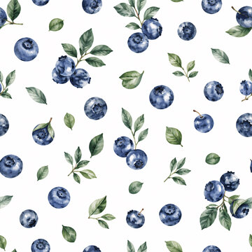 Watercolor blueberry and leaf pattern