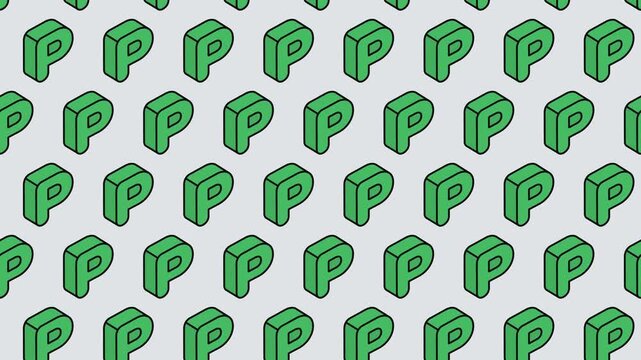 Green Letter P Isometric Alphabet Seamless Pattern Background Loop