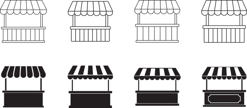 Local market stall icon vector set for websites, retail apps, shopping, storefront and marketplace design.